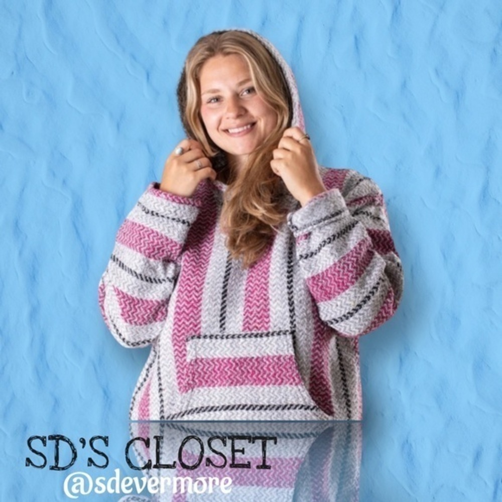 Pink And White Baja Drug Rug Hoodie, XL